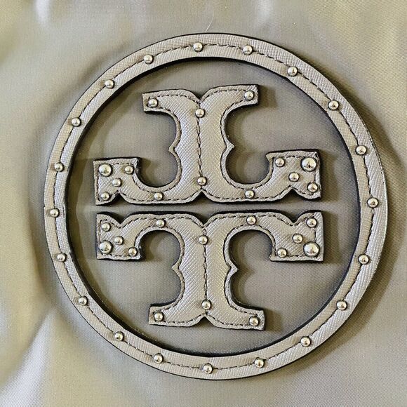 TORY BURCH Solid Tan Ella Mini Nylon Tote Bag Large Logo - Picture 3 of 10